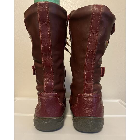 TMA EYES German Women’s Red Leather Boots Lace Up Zipper Faux Fur Size 8 US - Picture 4 of 13